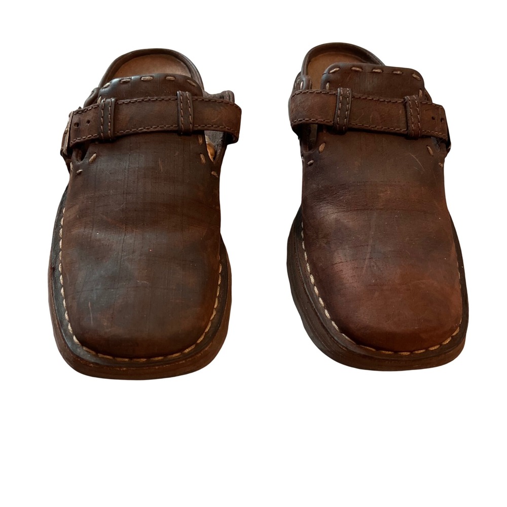 Timberland Brown Leather Mules Clogs Smart Comfort System Buckle 34313 Womens 6M